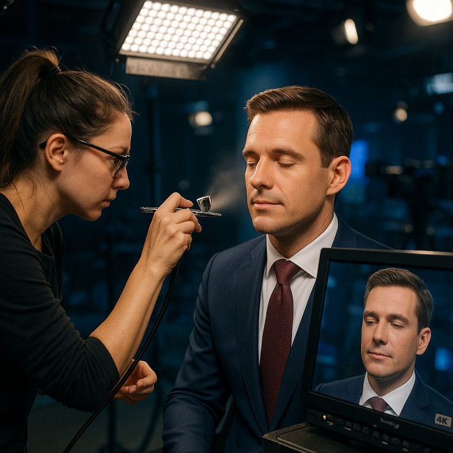 Makeup artist airbrushing presenter for 4K live stream