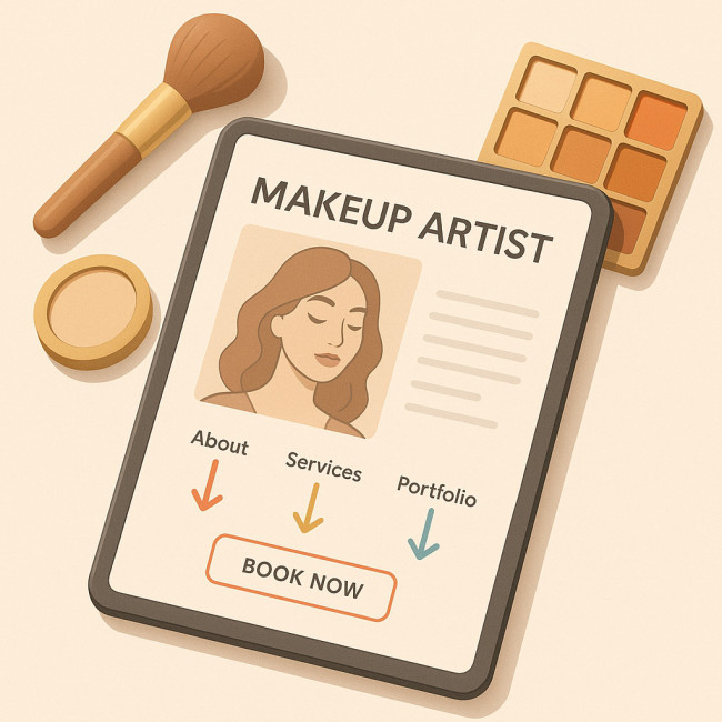 Illustration of highlighted cross-links guiding users in a makeup artist portfolio