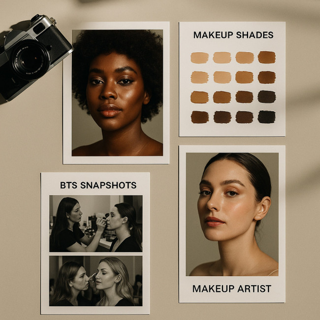flat lay of a curated maquilleur portfolio