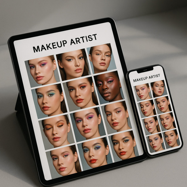 digital makeup portfolio showing fifteen curated looks