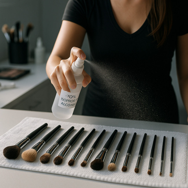 makeup artist disinfecting brushes