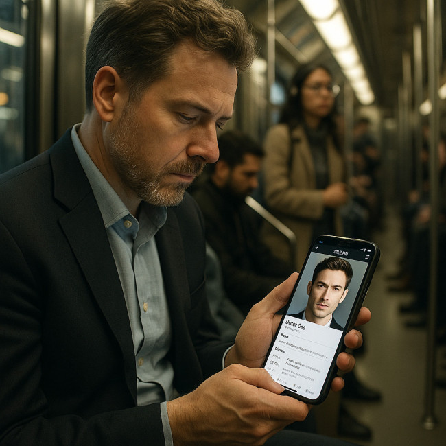 Casting director reviewing actor profile on phone
