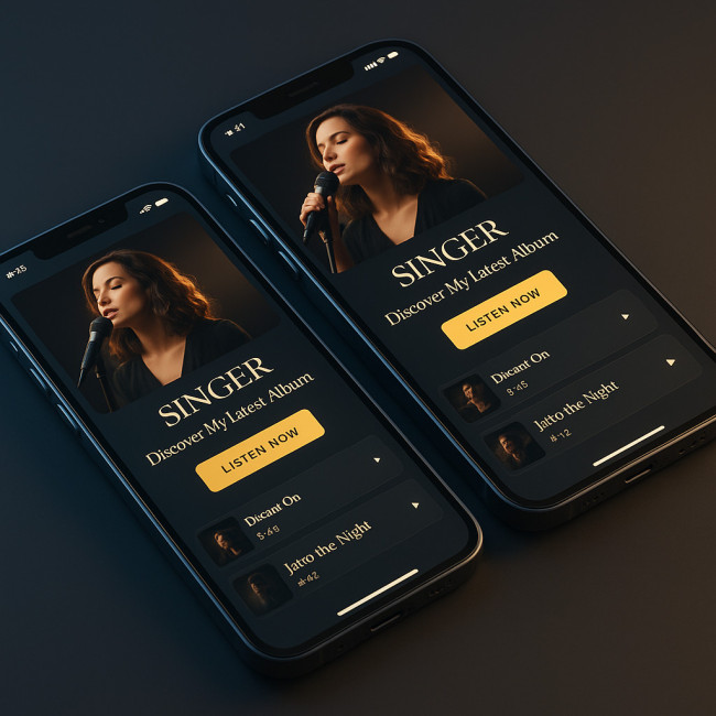 Mockup of responsive mobile singer portfolio