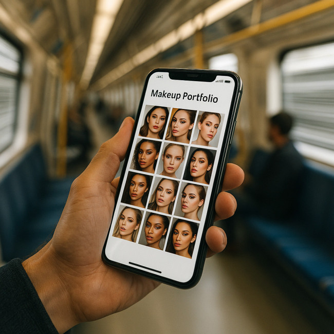 Commuter viewing fast mobile makeup gallery