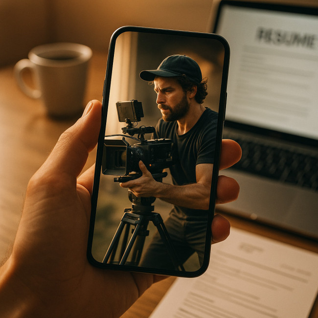 hand holding phone with vertical video for recruiters