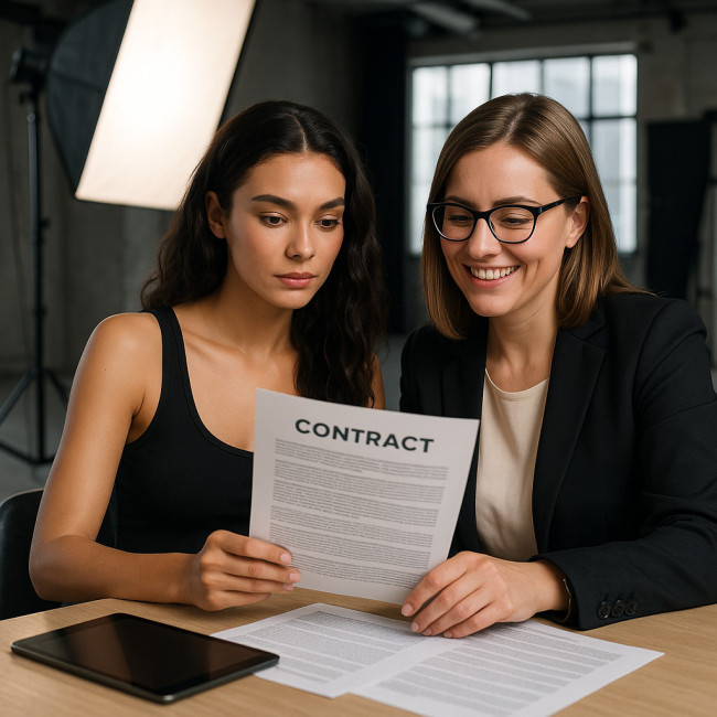 Model reviewing contract in studio
