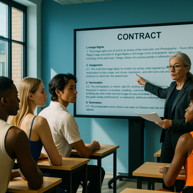 Models learning image rights in classroom