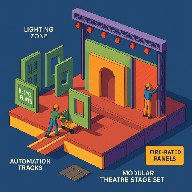 Isometric 3D render of modular stage set