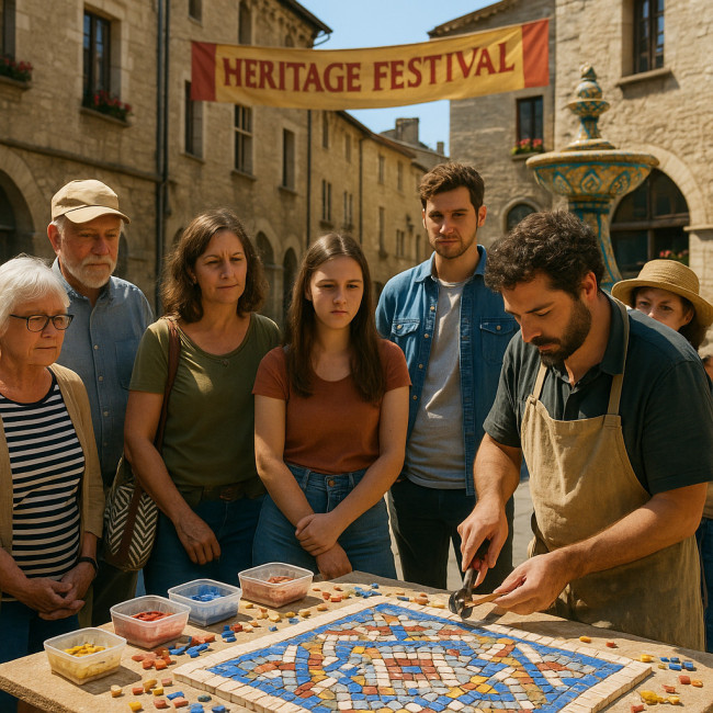 Mosaic artist demo during heritage city tour
