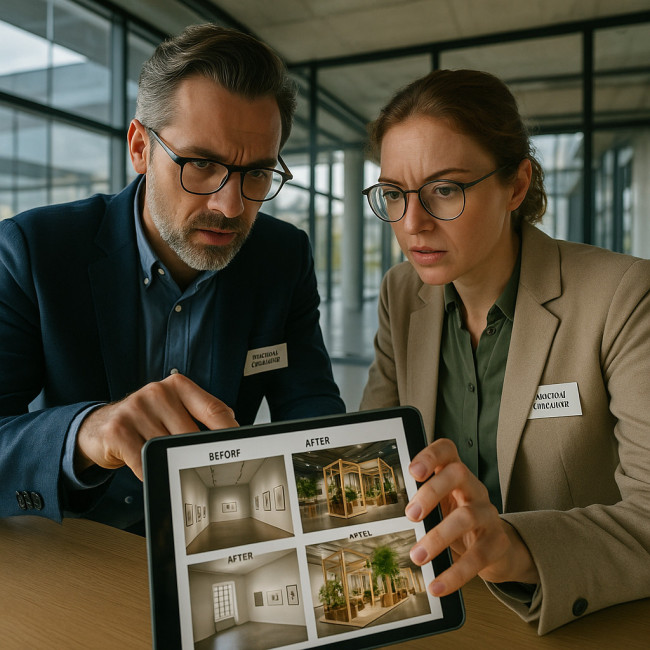 curators reviewing digital mood board for museum brief
