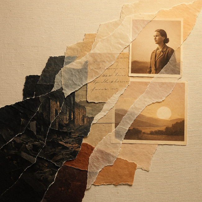 layered collage illustrating narrative flow