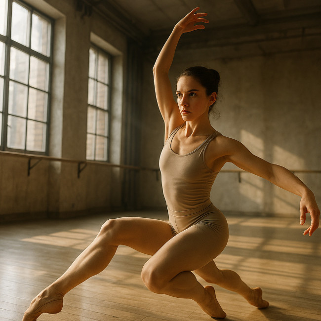 Dancer refining technique in a studio