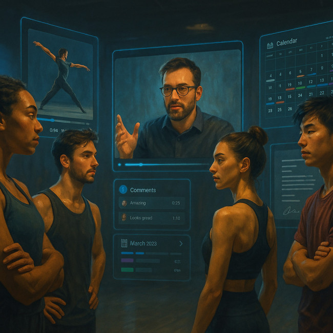 illustration of dancers and choreographer using online collaboration tools
