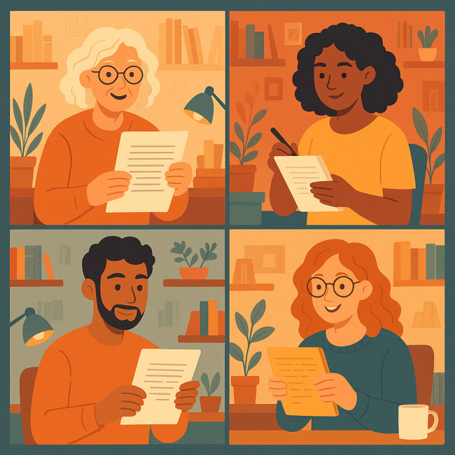 Writers exchanging feedback in a virtual critique group