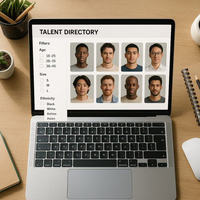 Dashboard interface of an online male model roster