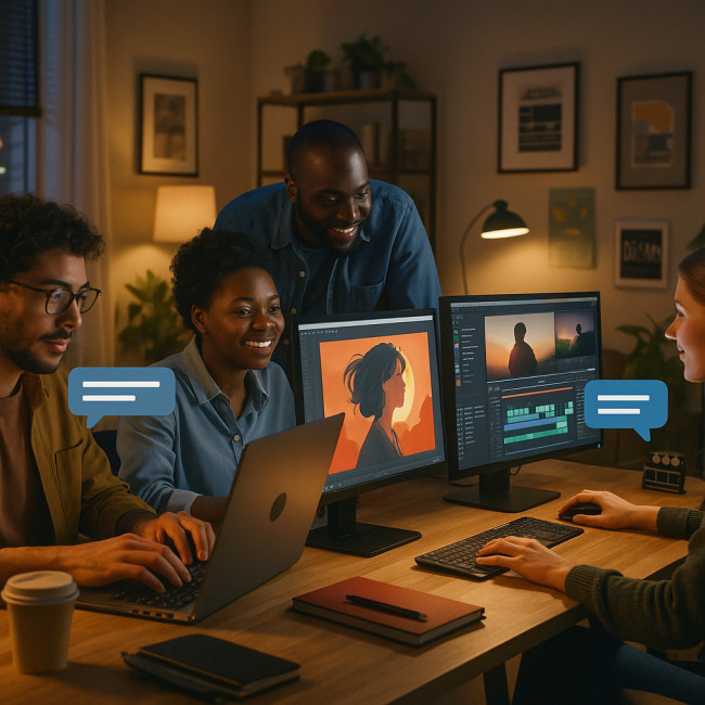 creatives exchanging feedback online