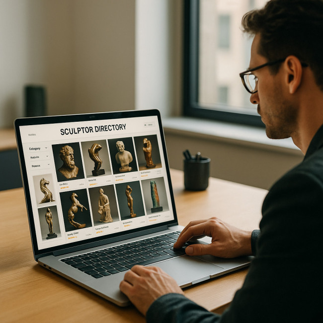 Art director browsing digital sculptor directory