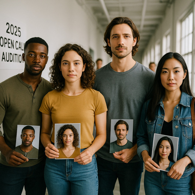 Actors in line at a 2025 open call audition