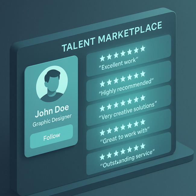 Illustration of a talent marketplace profile displaying five peer endorsements