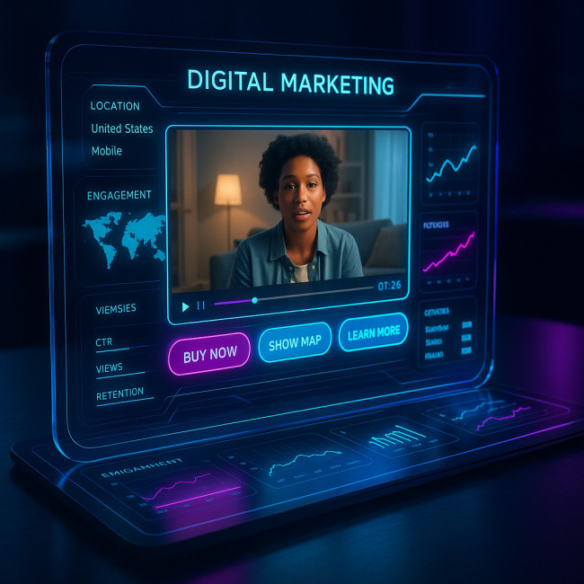 Concept art of personalized interactive video adapting hotspots by location