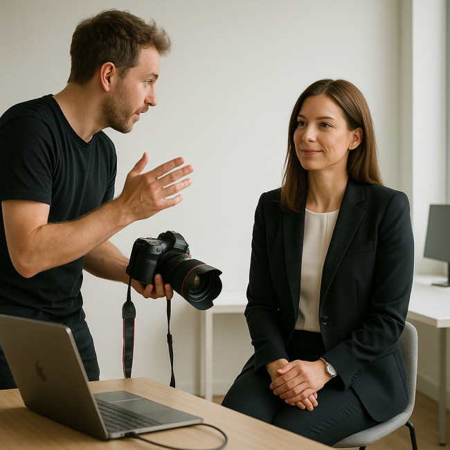 photographer directing executive portrait