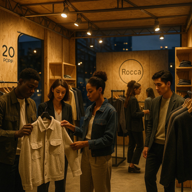 Buyers exploring garments at a 2025 pop-up showcase