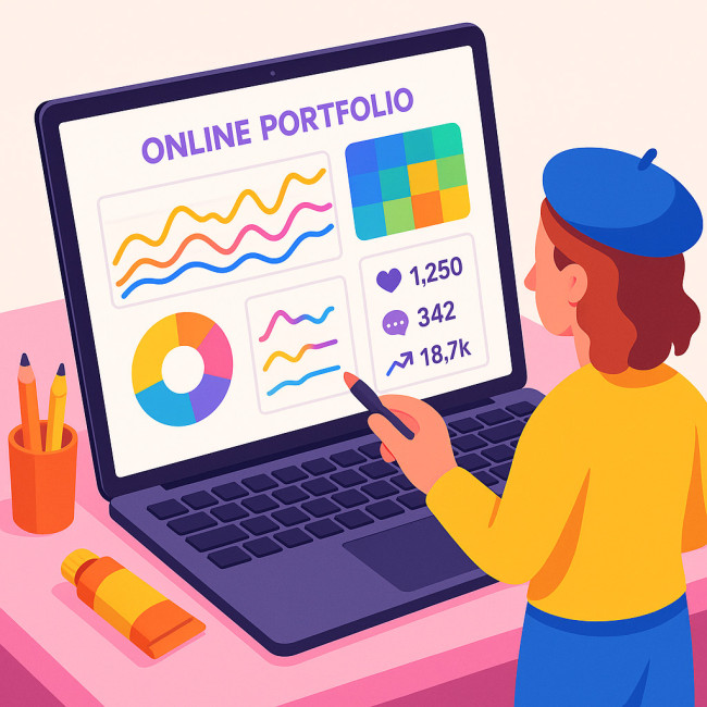 Illustration of a portfolio analytics dashboard with graphs and heatmap
