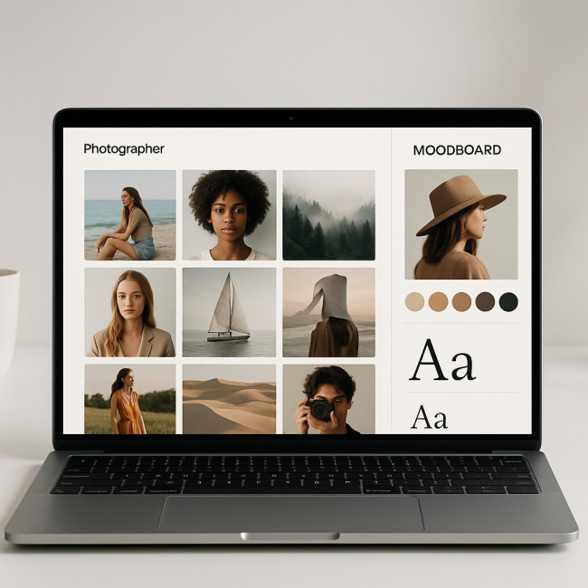 Online portfolio page showing embedded moodboard thumbnail