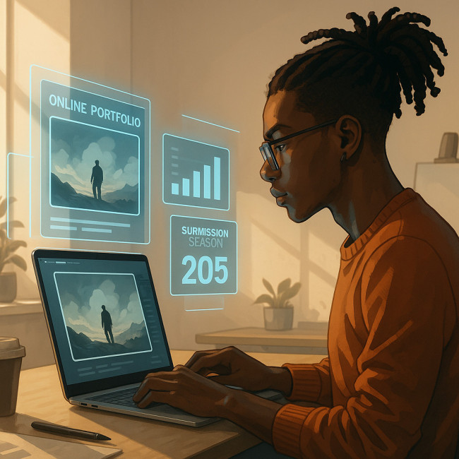 Creative professional updating an online portfolio ahead of 2025 peak season