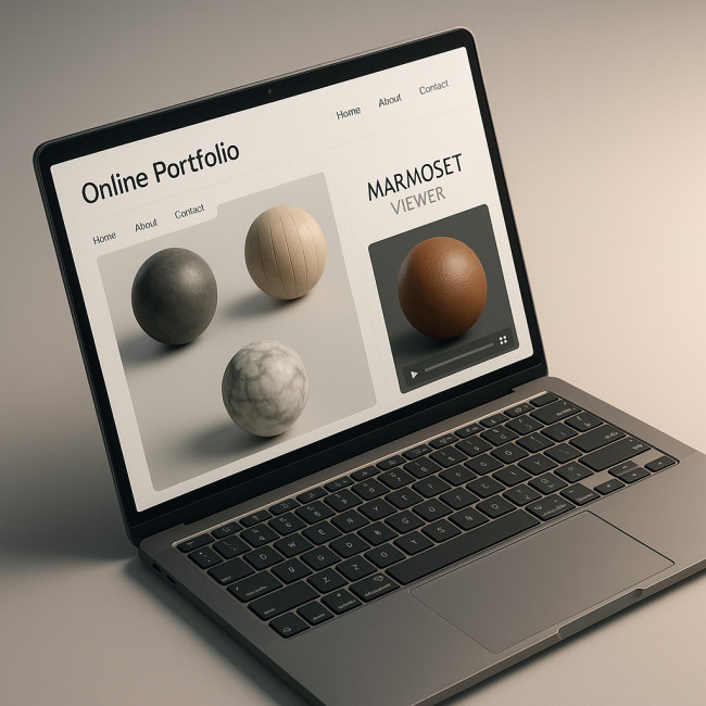 Laptop showing interactive texture portfolio