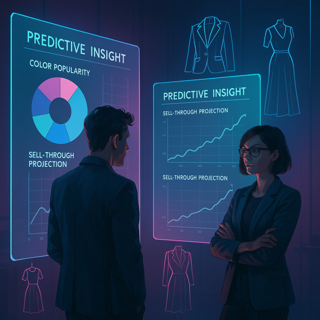 Designers studying AI-driven predictive insights for fashion
