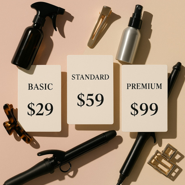 three pricing tier cards for hair stylist