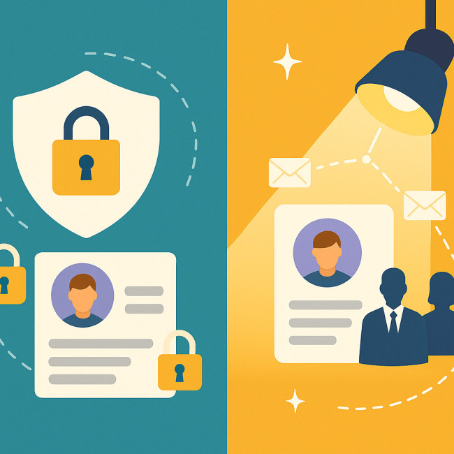 Conceptual illustration balancing privacy locks and recruiter reach