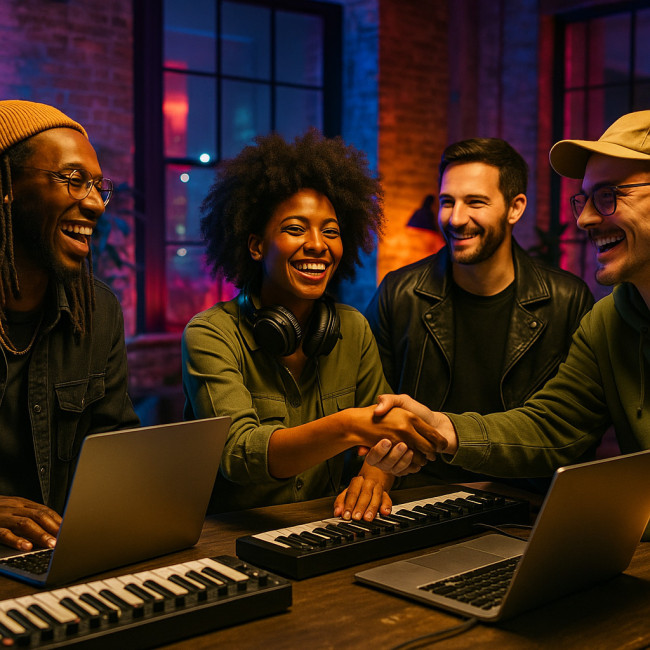 music producers networking at studio meetup