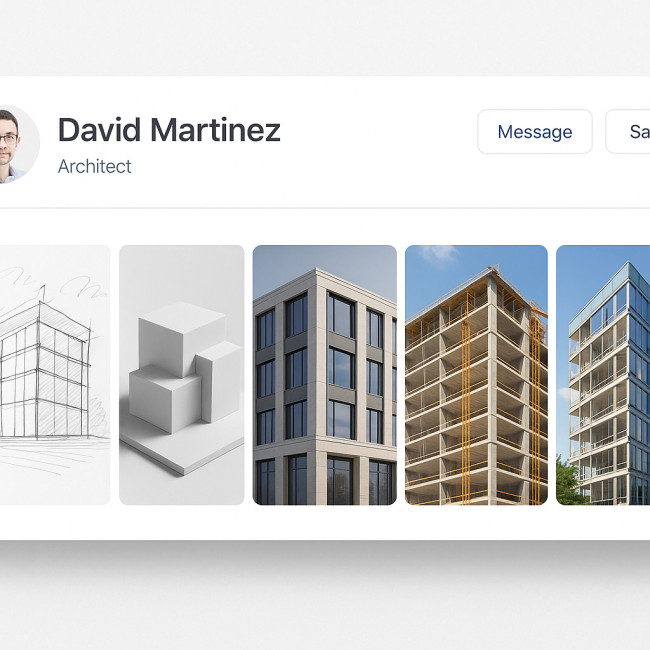 Digital portfolio showing five architecture project phases
