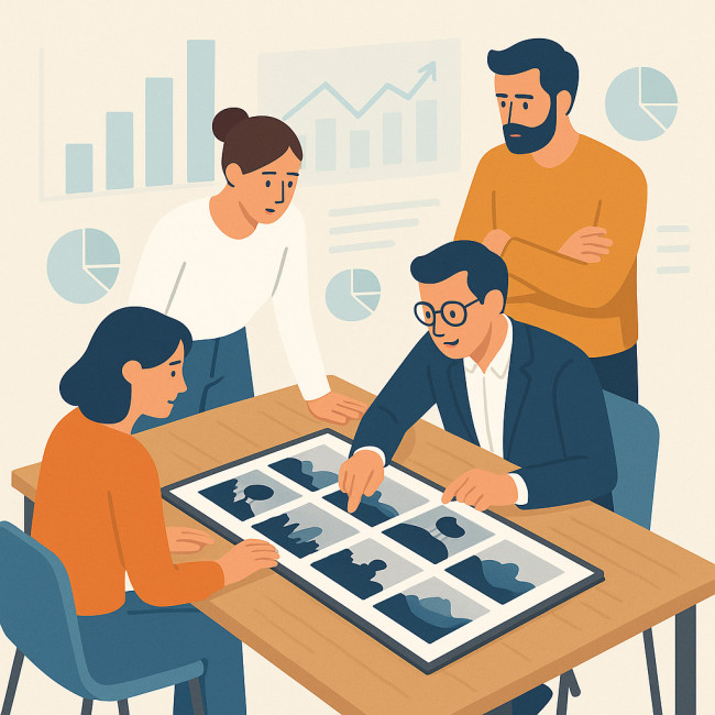 Recruiters reviewing portfolio with data charts