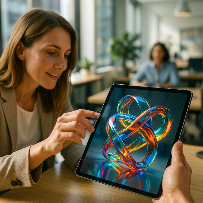 recruiter viewing interactive 3d glass model on tablet