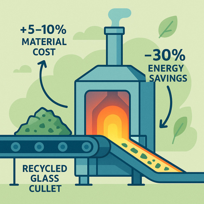 Infographic showing cost and carbon savings of recycled glass