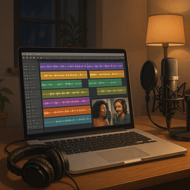Remote duet session with shared DAW and singers on video call.
