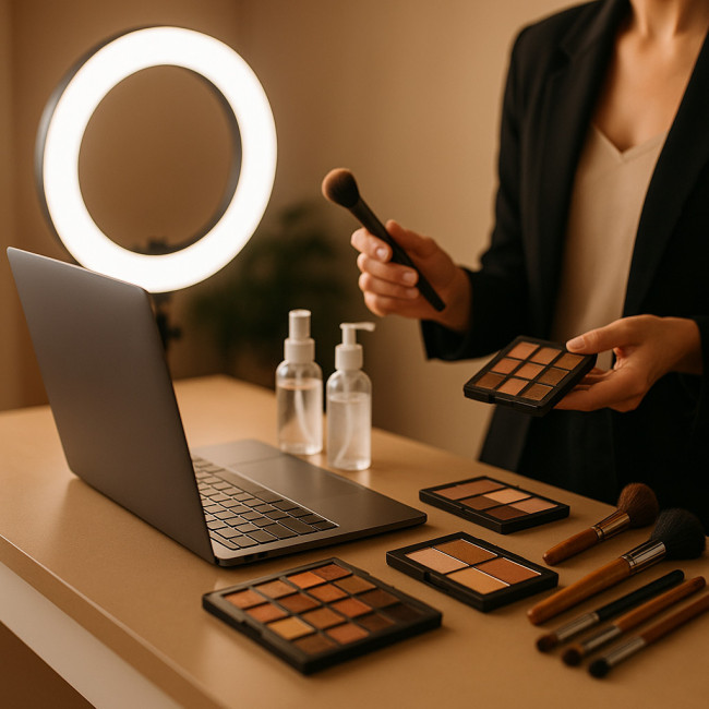 makeup artist sets up remote virtual test