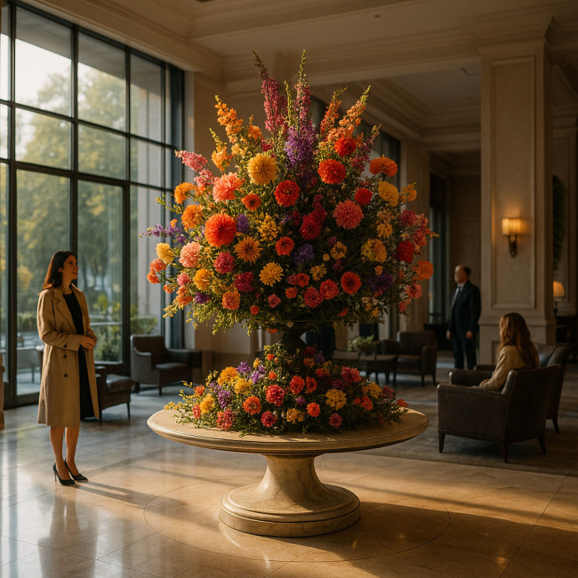 luxury hotel lobby floral display