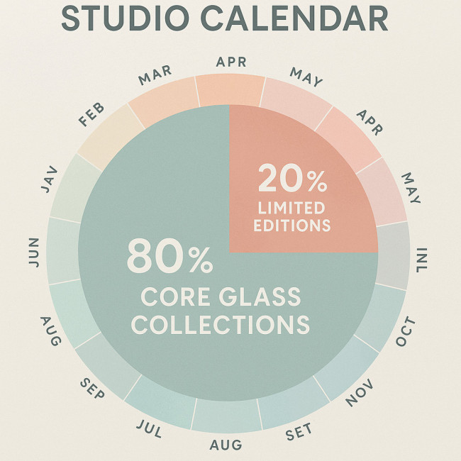 Calendar illustrating balance between core and limited glass editions