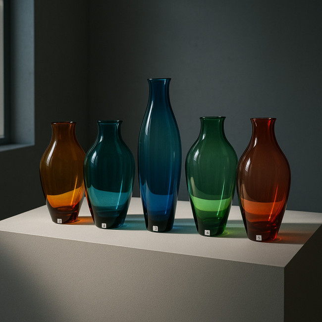 Numbered limited-edition glass vases in gallery