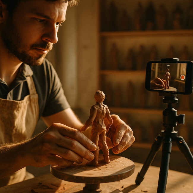 Artist filming quick clay exercise