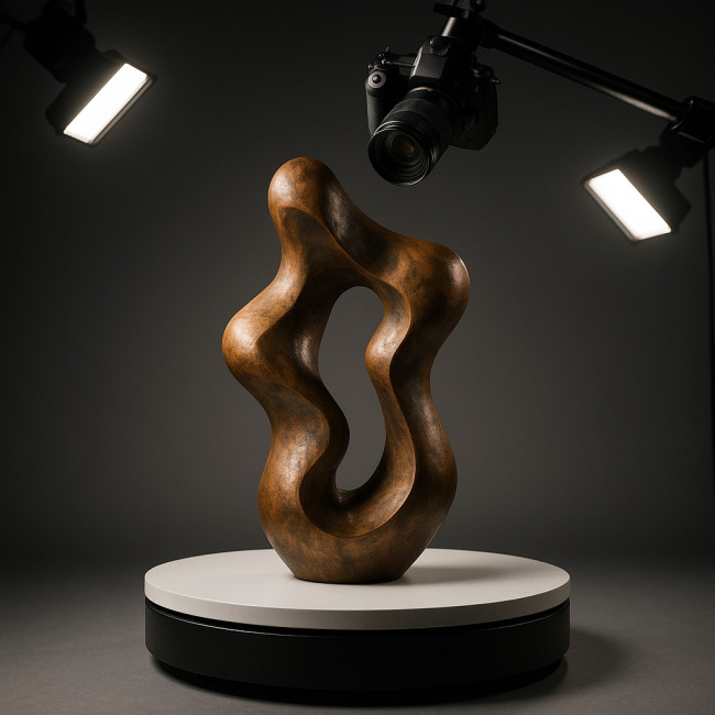 Bronze sculpture on turntable with LED lighting for 360 video