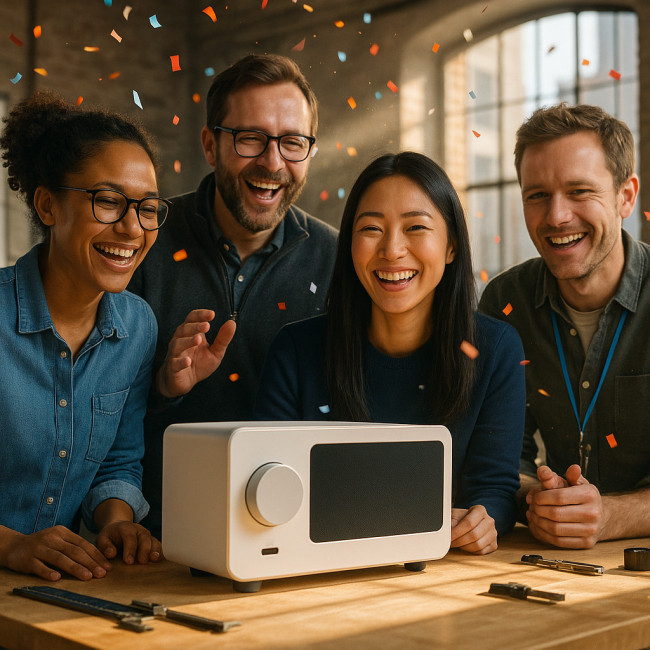 Successful team celebrating seamless product launch