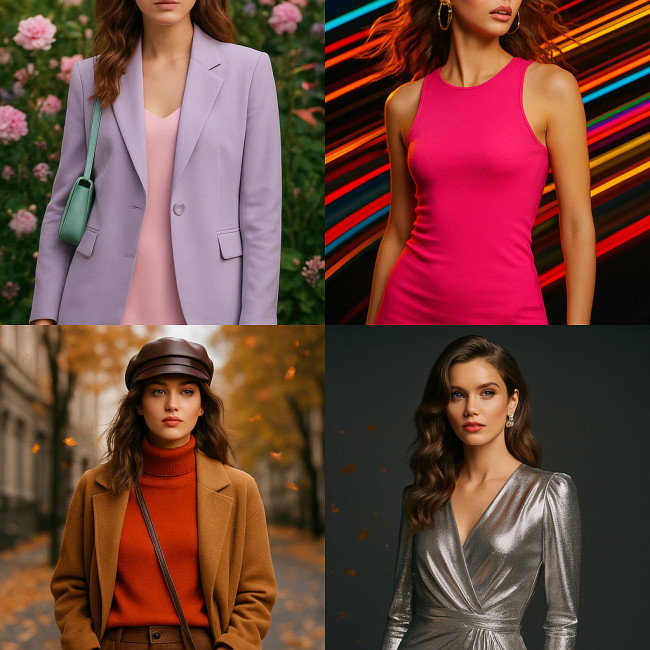 Female model in four seasonal looks collage