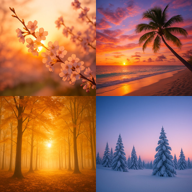 Collage of four seasonal nature photographs