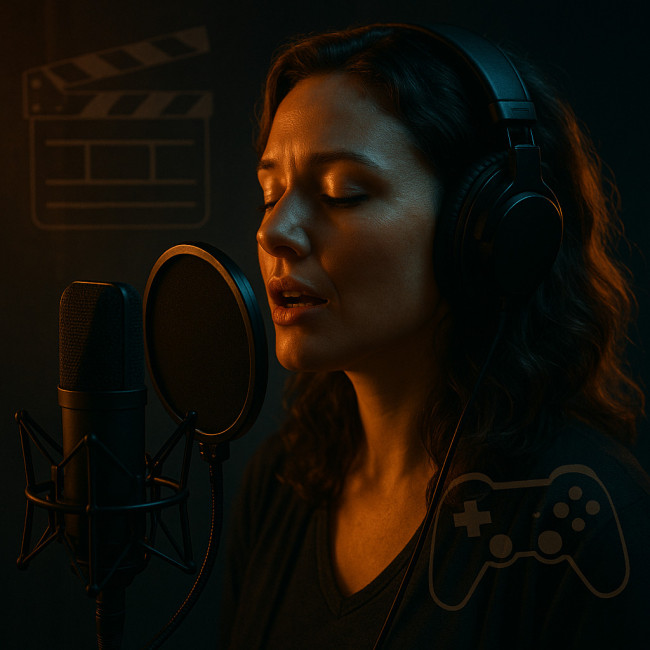 Professional session singer recording soundtrack vocals