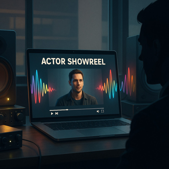 recruiter viewing polished showreel audio mix setup